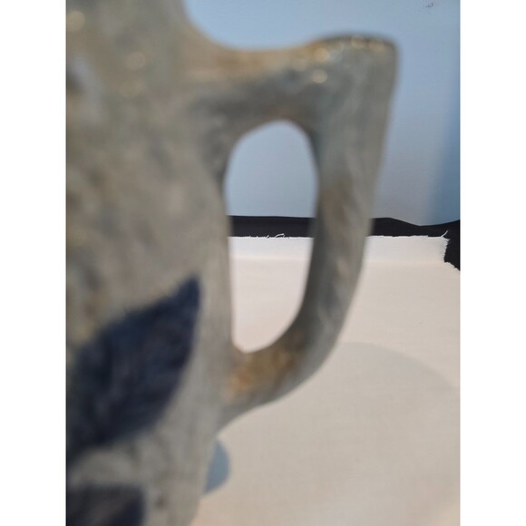 Antique Utica Pottery Stoneware Pitcher Blue Raised Rose Pattern 1800s - As Is - Picture 7 of 11